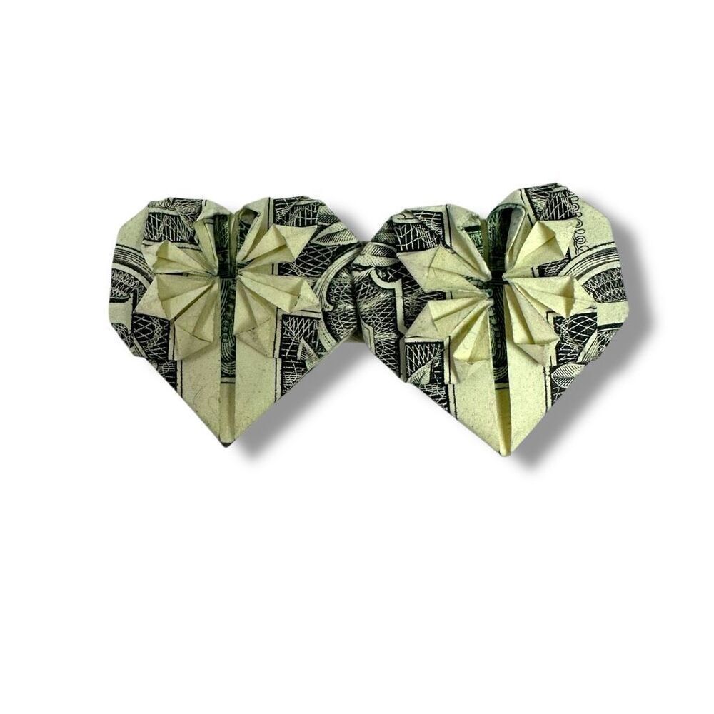 Origami Double Heart Dollar Bill Artsy Gift‎ Easter Basket Cute Hand Folded
